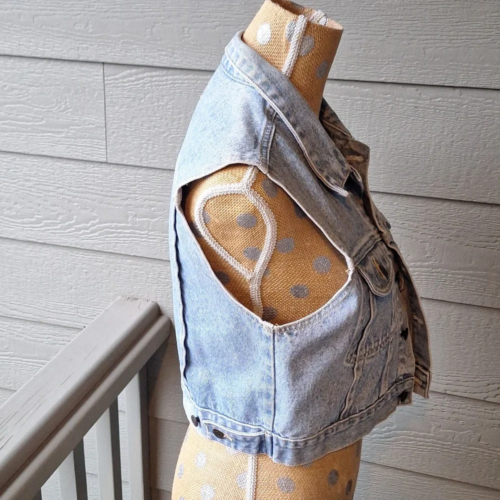 Vintage 90s Great Land trading company cropped denim vest size small - Picture 3 of 11